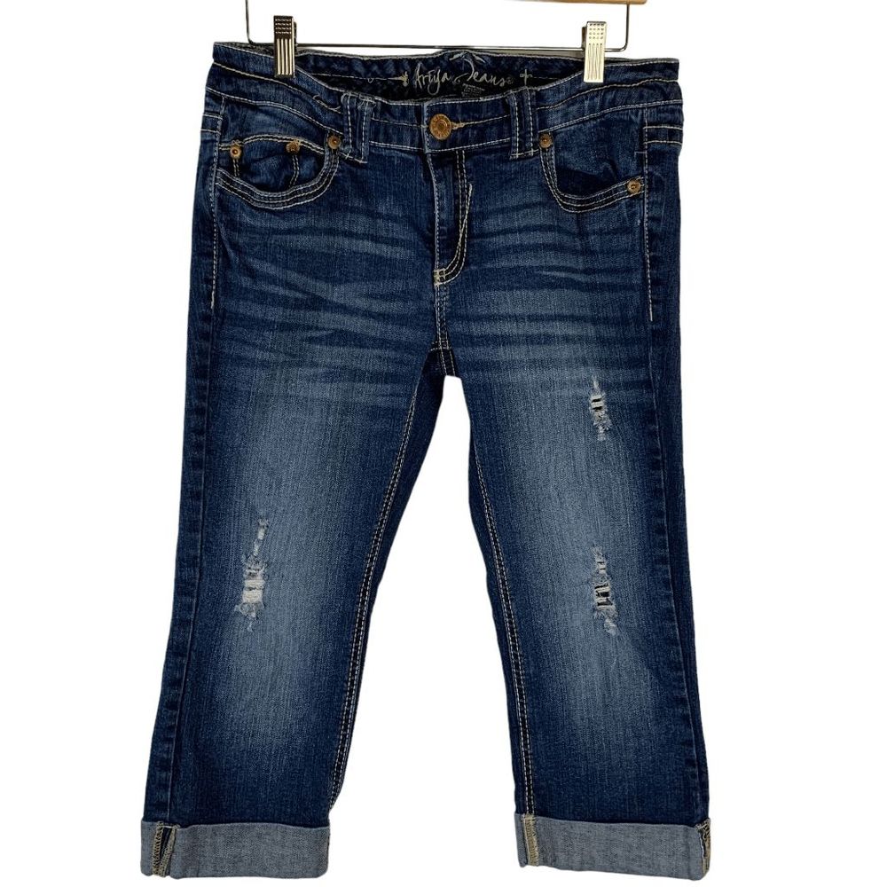 Ariya Jeans Women's size 11 12 distressed stretch denim rolled hem Capri jeans
